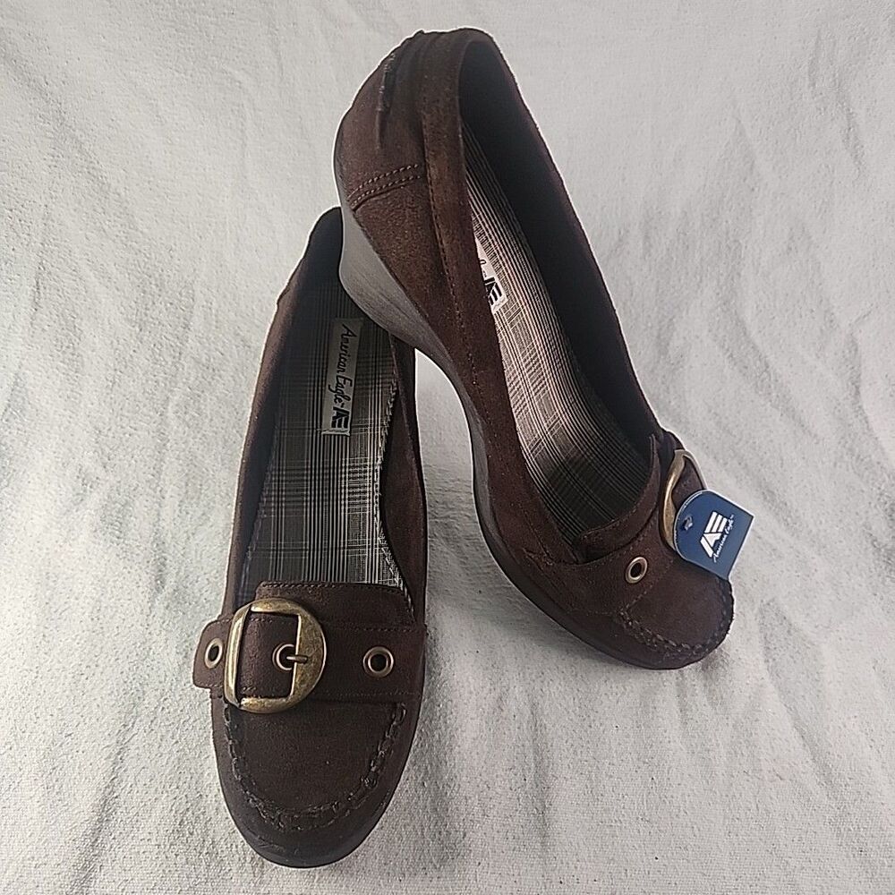 Shoes American Eagle Women's Wedge size 9.5 Suede Brown Delight WDG 65095-15